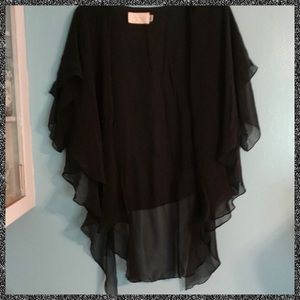 Caché Black Silk Ruffled Shawl/Shrug